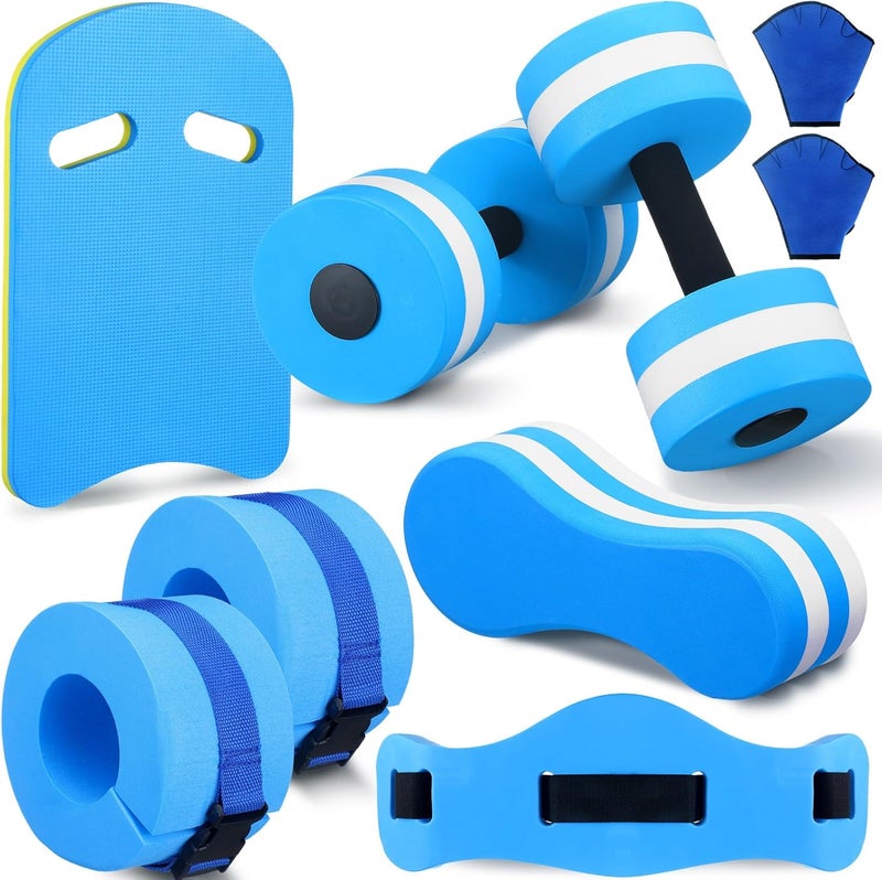 Sonwyoung 8 Pcs Water Aerobics Set Including Exercise Foam Dumbbells Aquatic Swim Belt Pull Buoy Swim Kickboard Sport Gloves Water Weights Equipment for Aquatic Fitness Weight Loss Fitness Tool - Image 1